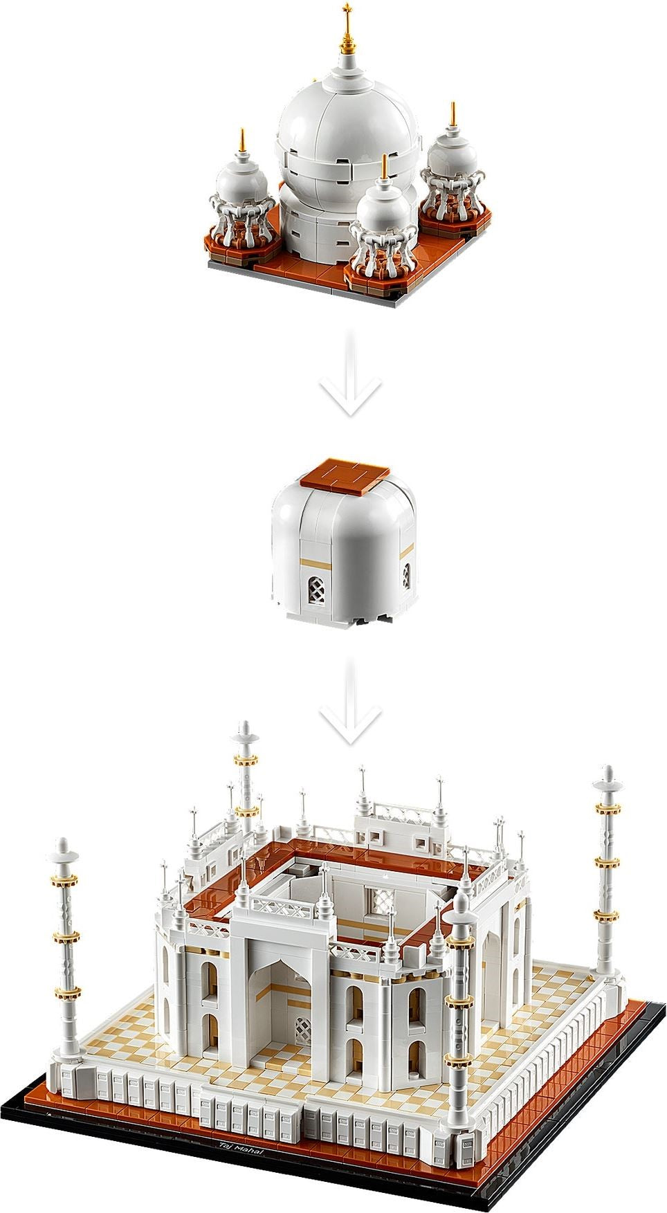 LEGO model of a architectural structure with a white dome and brown accents on a white background